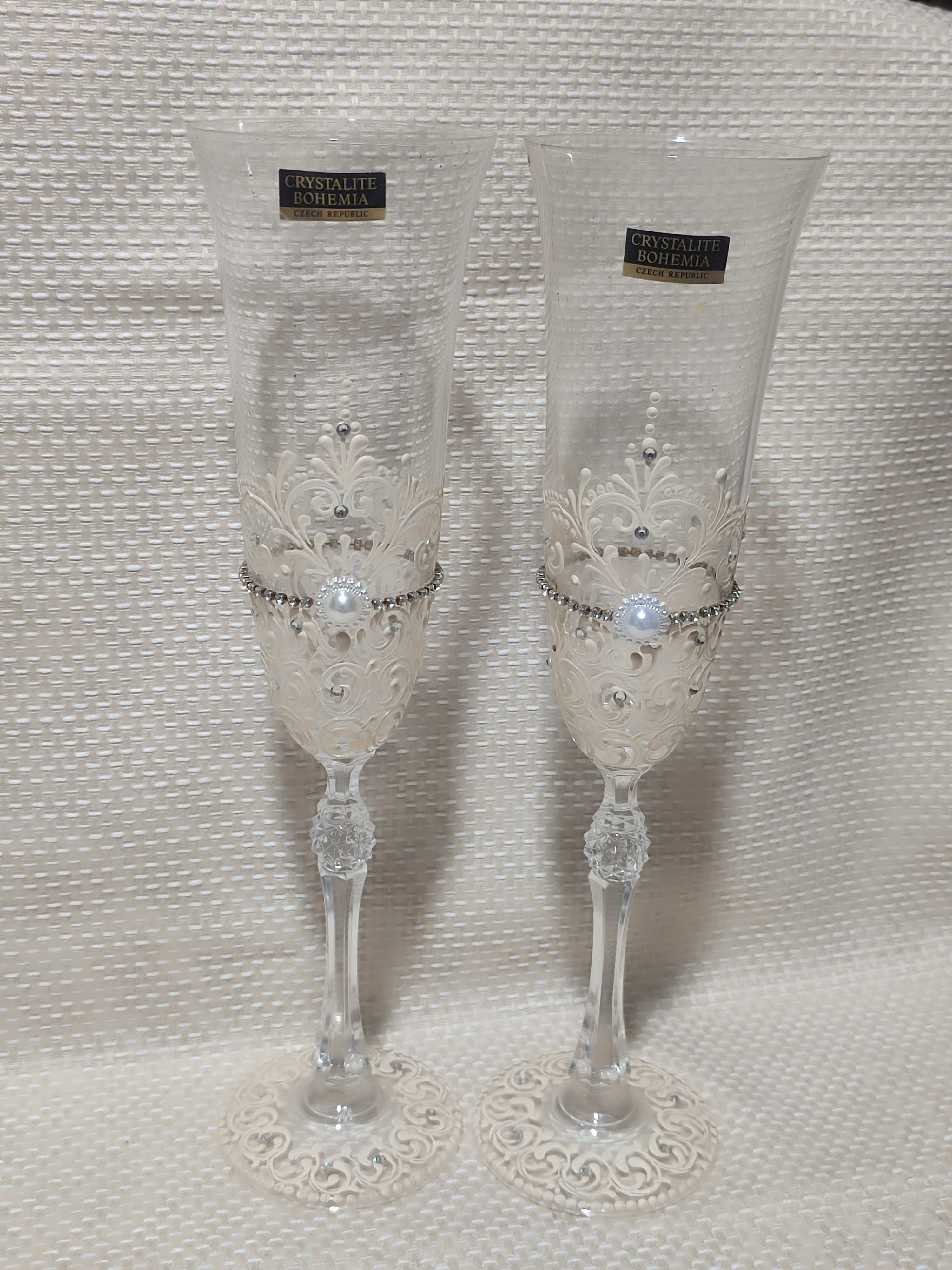 Свадебные бокалы для шампанского Bohemia с росписью, новые