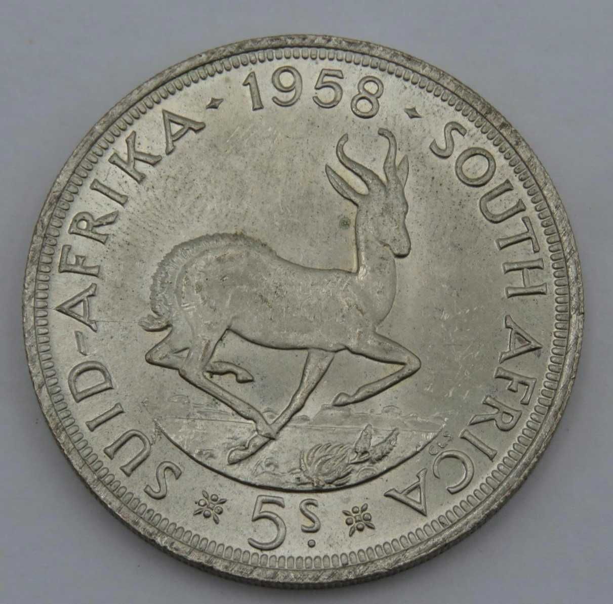 1958 South African Union Silver 5 Shillings Crown