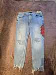 Men’s Distressed Slim Jeans with Rose Embroidery
