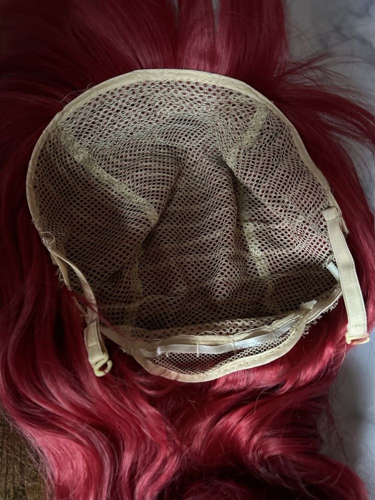 Peruka długie włosy czerwona z grzywką wig cosplay