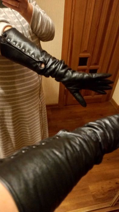 Перчатки кожаные, длинные