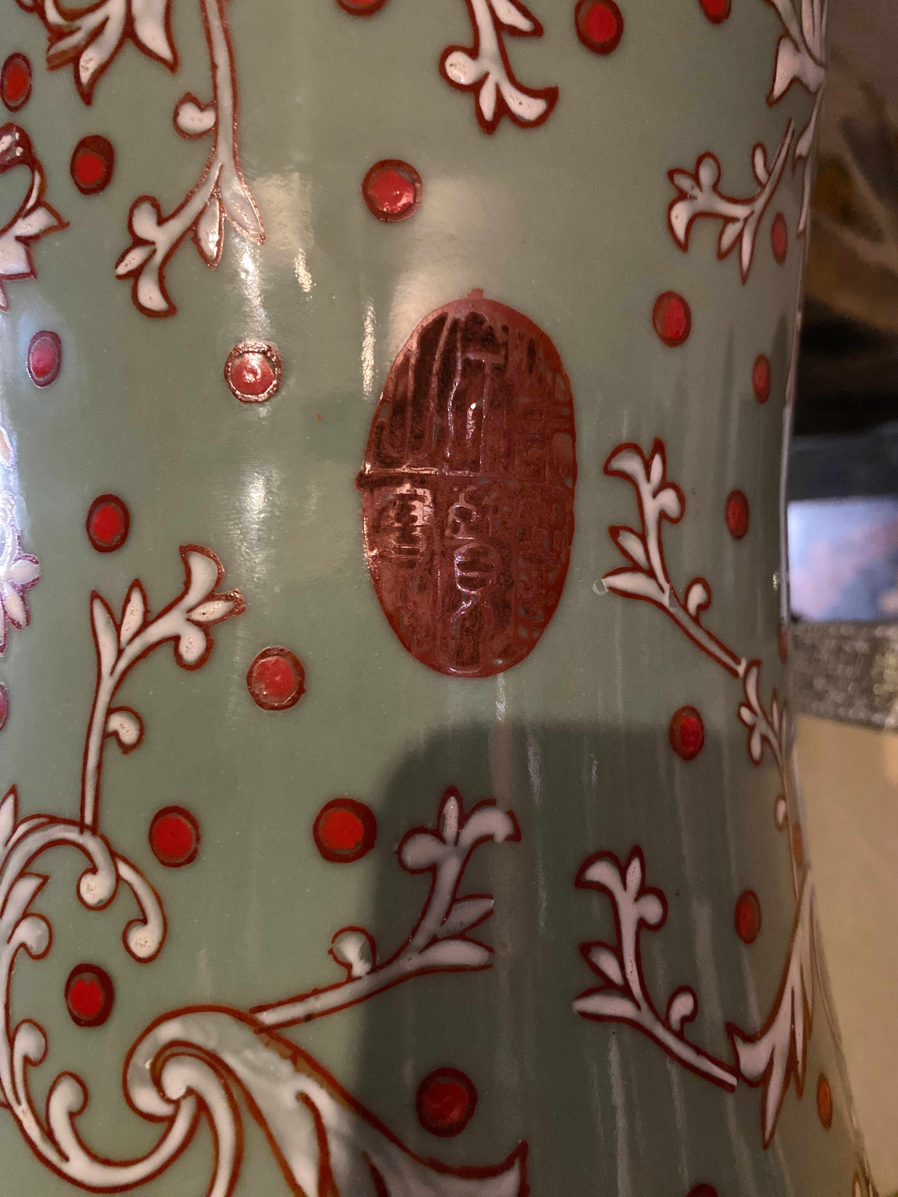 Jarrão Jarra Porcelana Chinesa Celadon Séc XIX 124 cm Assinado