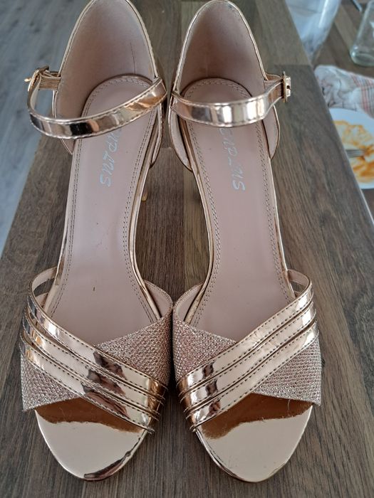 Buty szpilki sandały różowe złoto złote, 40 rozmiar