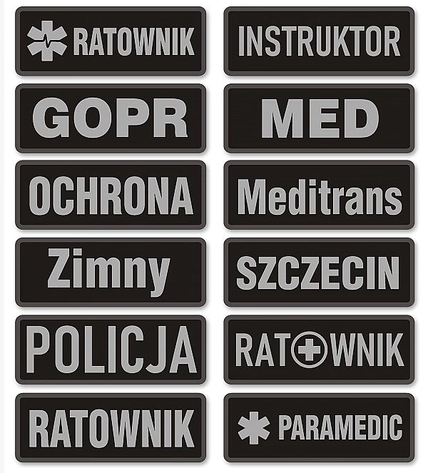 Emblemat dowolny nadruk ODBLASK czarne tło na COMBAT na rzepie 11 x 4