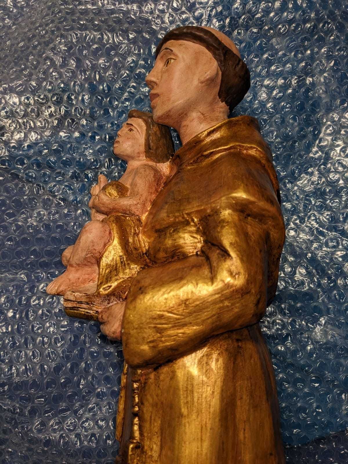 Estatueta de Santo António com pintura tipo talha dourada