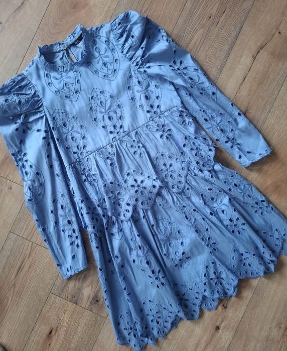 Sukienka suknia Zara chabrowa niebieska buffki