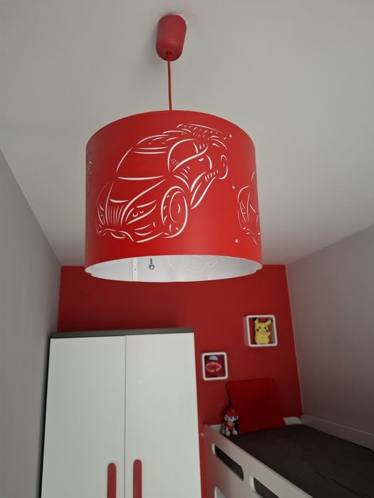 Lampa wisząca z abażurem Żyrandol Cars Czerwony pokój dziecięcy