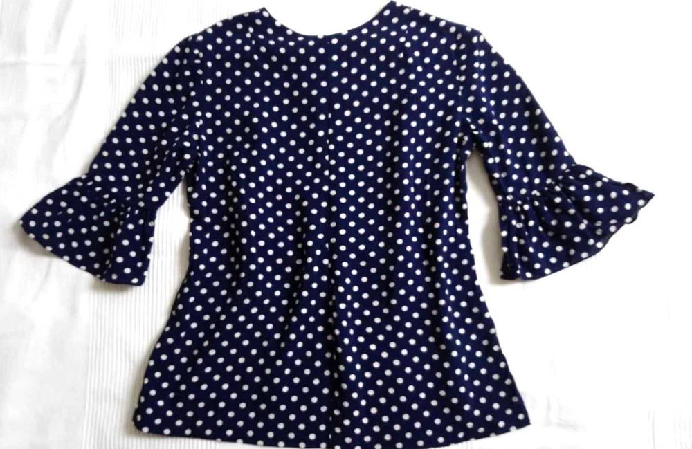 Bluzka granatowa białe grochy prosta elegancka retro flamenco