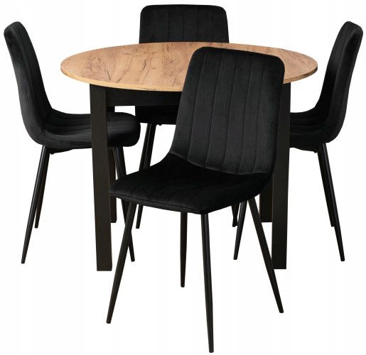 Zestaw 4 Tapicerowane Krzesła Welur i Stół Rozkładany Okrągły BRW