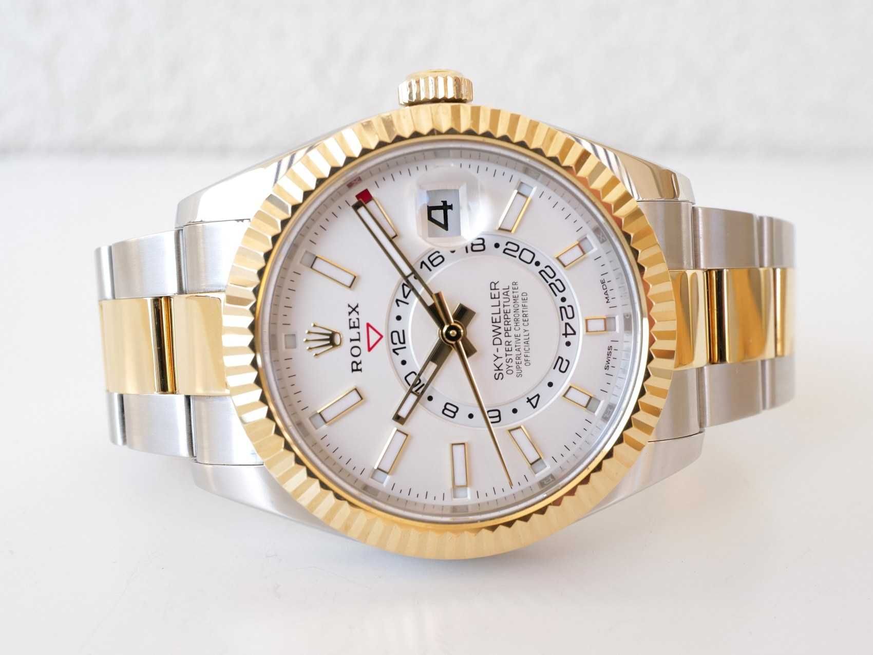 Rolex Sky-Dweller 42 mm Oyster Steel 18K Yellow Gold White Dial