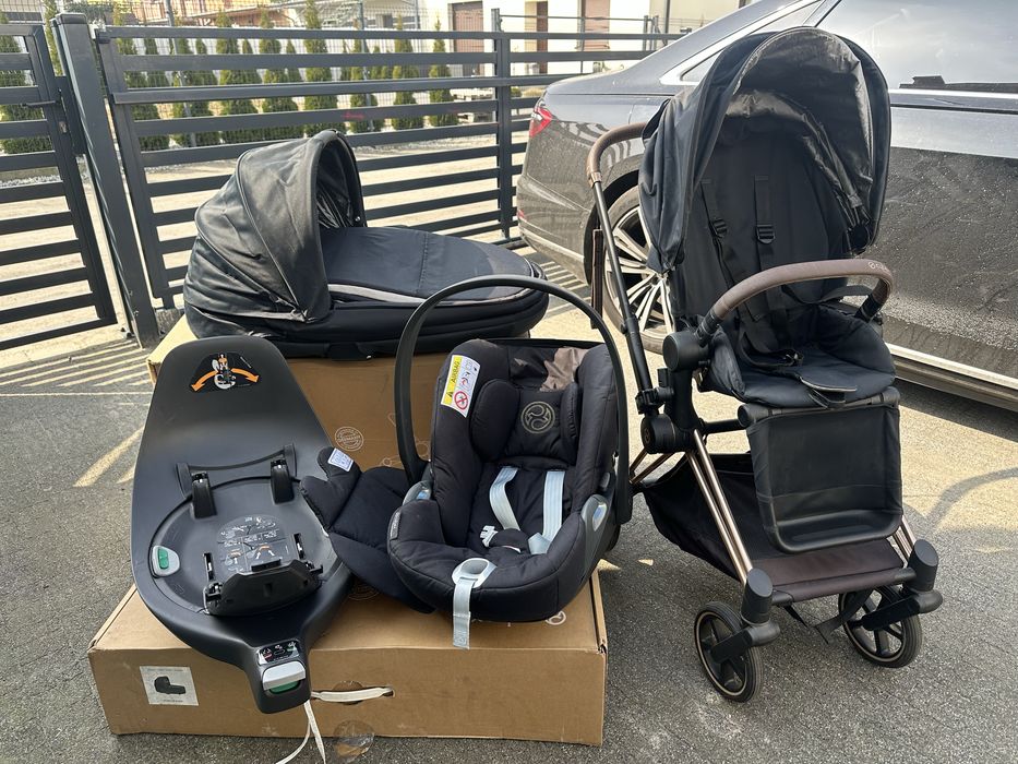 Zestaw Cybex Priam Rose Gold Black baza fotelik gondola spacerowka 4w1