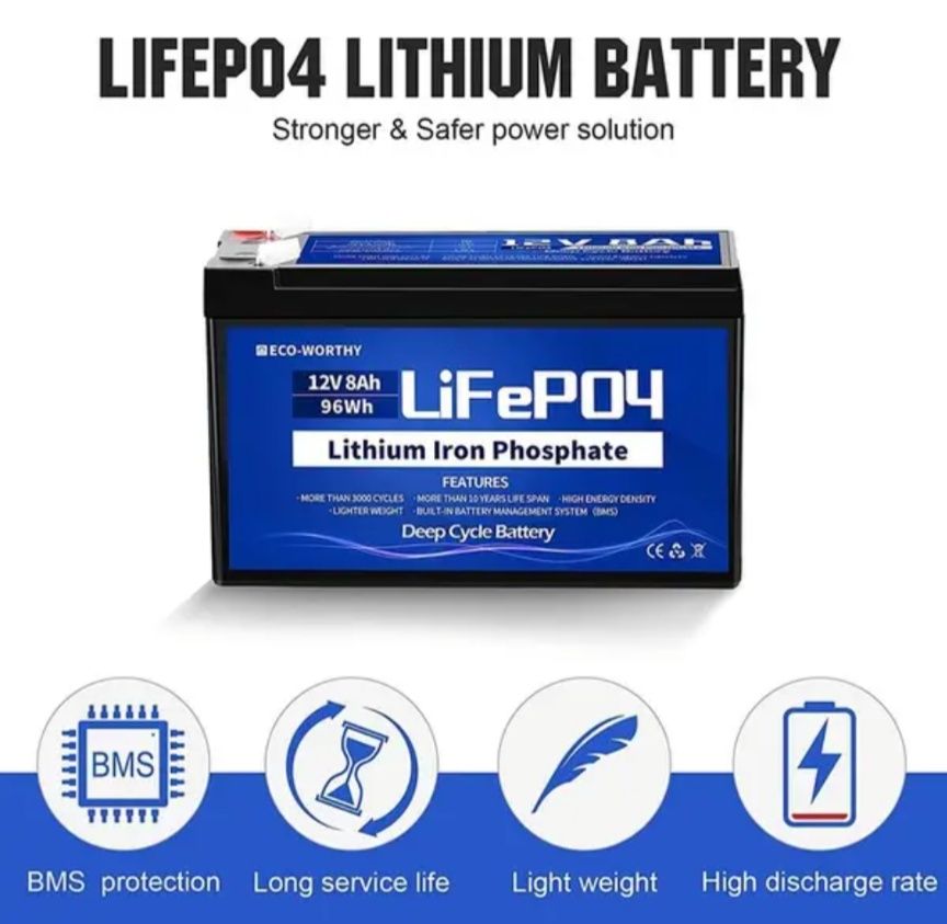Eco Worthy LiFePO4 12 V 8 Ah (96Wh)