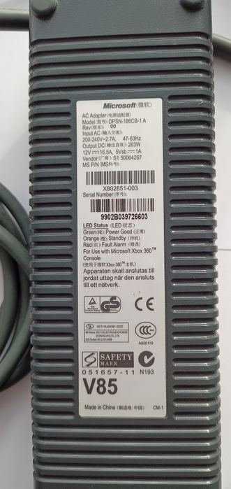 Oryginalny zasilacz microsoft xbox 360 + adapter