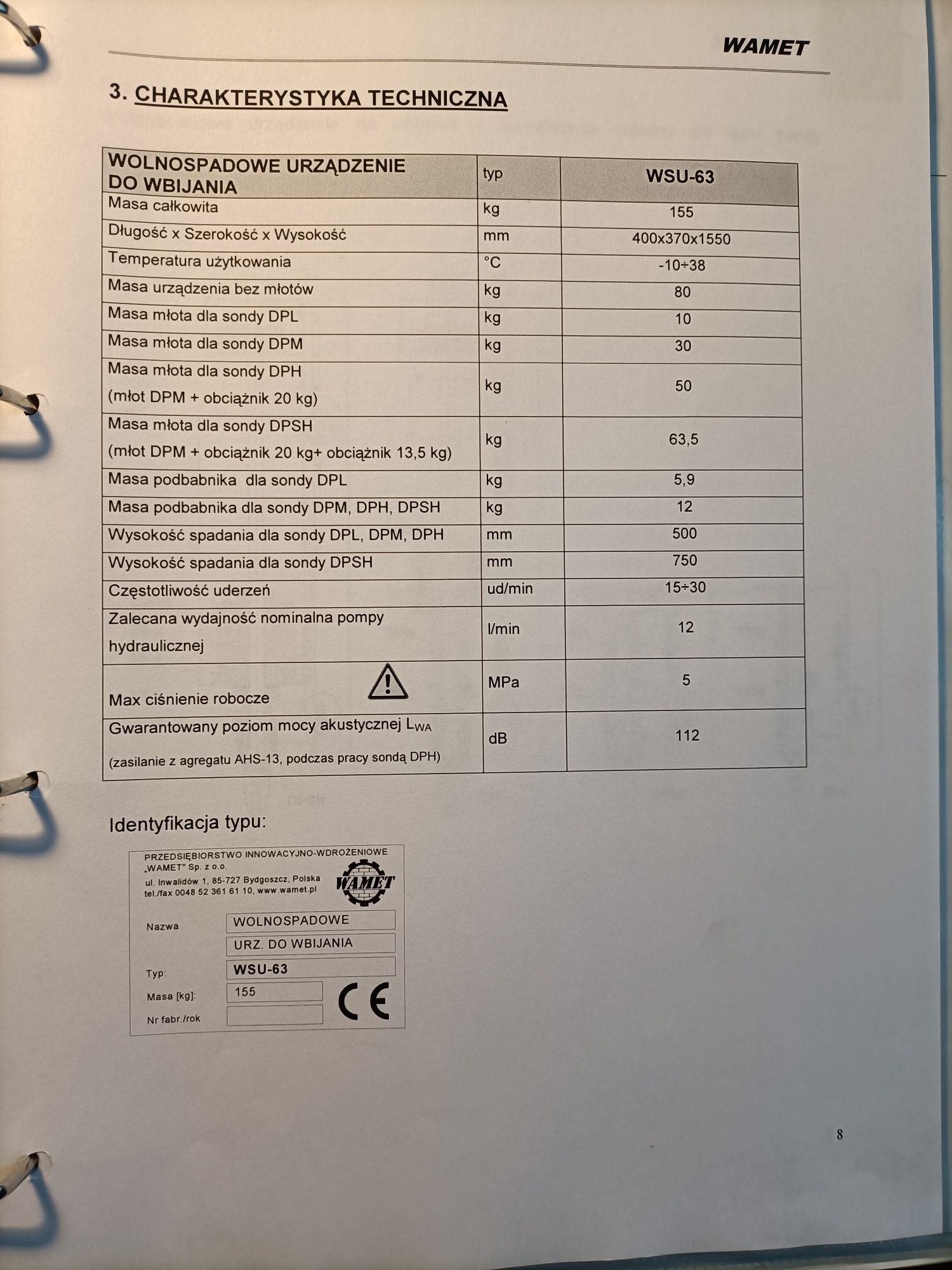 Wamet sonda dynamiczna wsu-63 do wiertnicy SPT