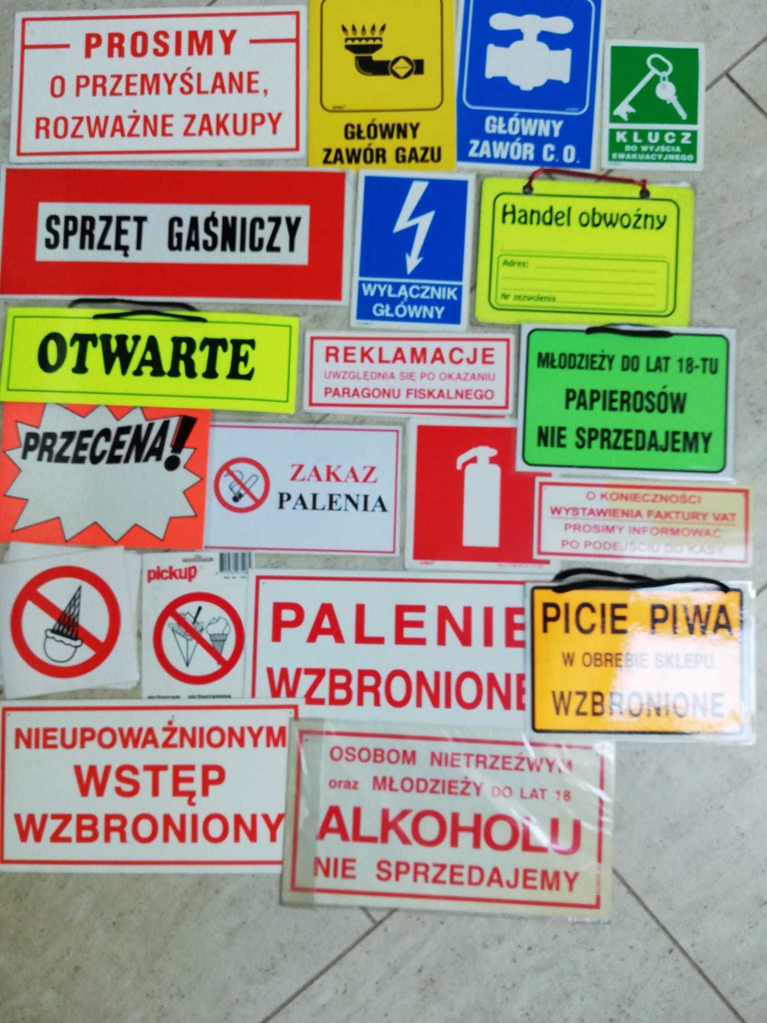Piktogramy naklejki i tabliczki informacyjne zestaw 60 sztuk
