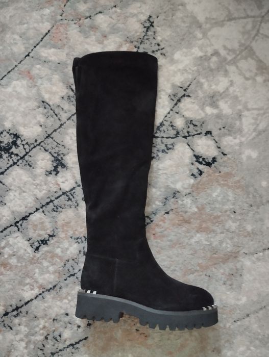 Сапоги ботфорты черная замша