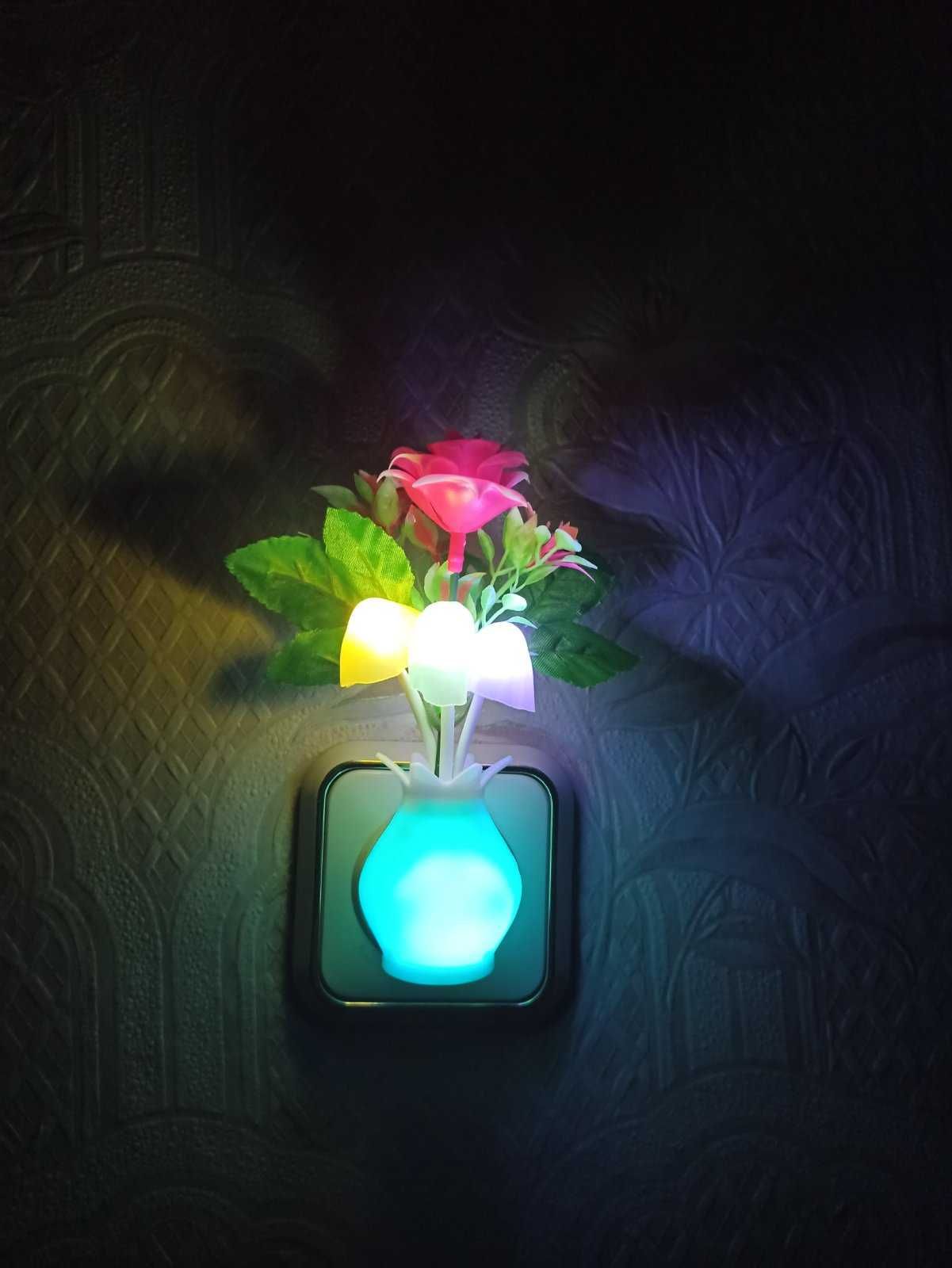 RGB ночник с датчиком света Сказочная поляна Грибы и цветы