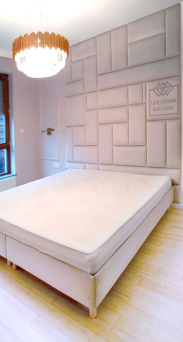 Łóżko tapicerowane montaż panele wnęki zabudowa sypialnia Tapicer