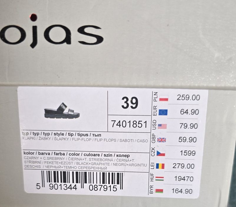 Klapki Wojas rozmiar 39