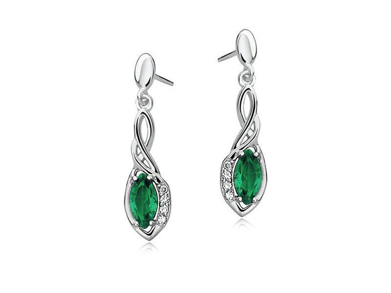 Rodowan Srebrne Podłużne Kolczyki Zielone Cyrkonie Z0717E_G