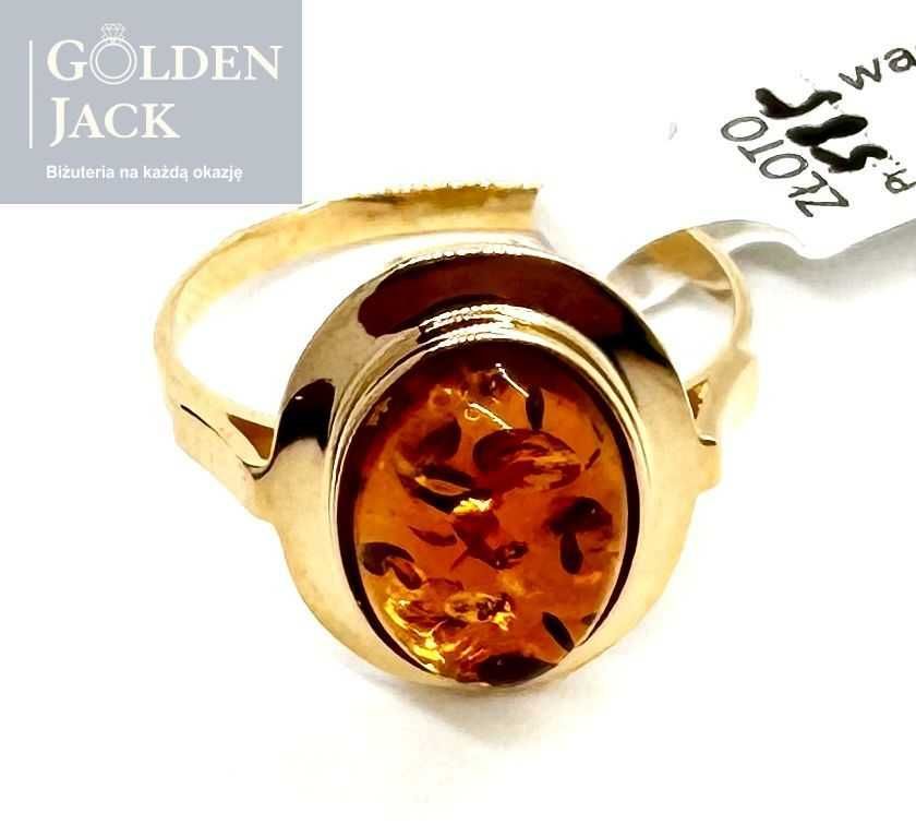 Złoty pierścionek ze ślicznym Bursztynem złoto pr. 585 roz. 15 2,55 g