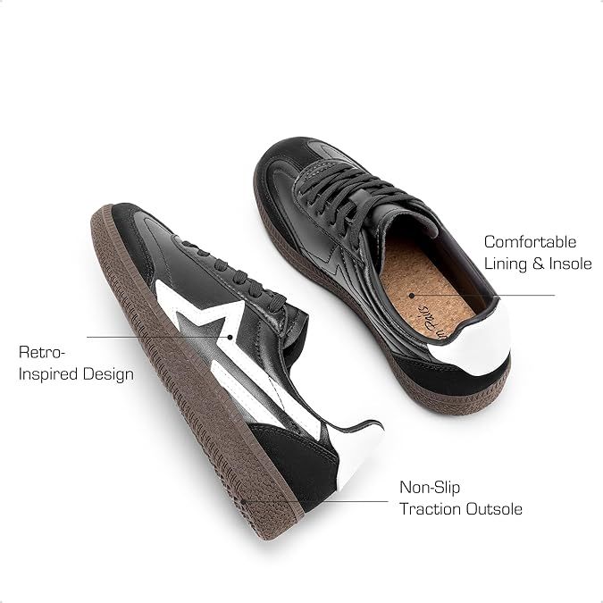 DREAM PAIRS Modne Trampki Dziecięce z Gwiazdką, Czarne/Białe 35 EU