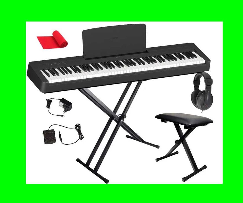 YAMAHA P-145 Czarne Pianino Do nauki  Statyw Ławka Słuchawki | ZESTAW