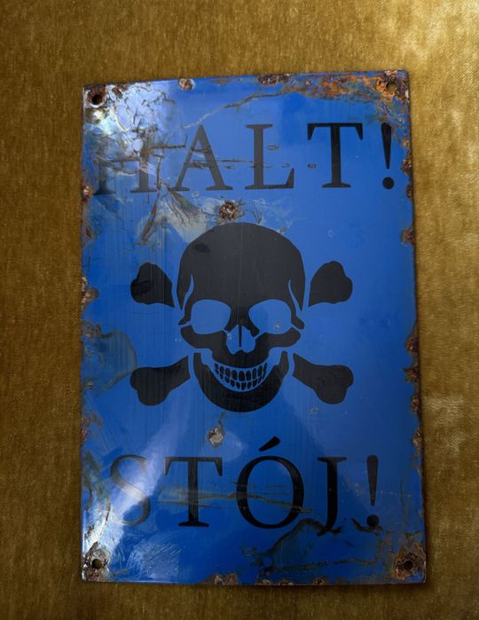 Szyld Emaliowany tablica ostrzegawcza halt