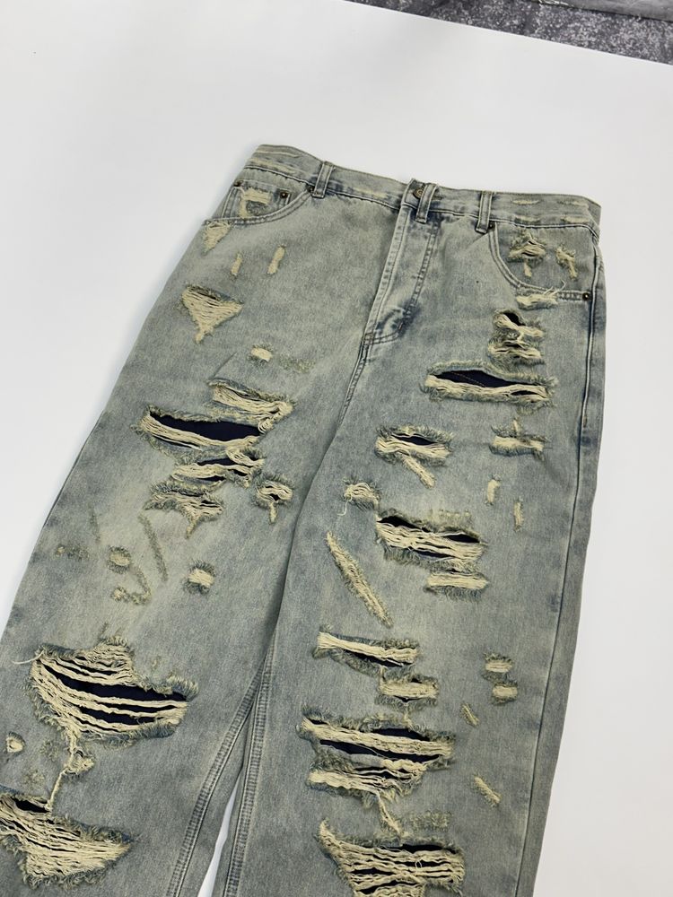 Distressed baggy y2k archive opium custom джинсы голубые синие джинси