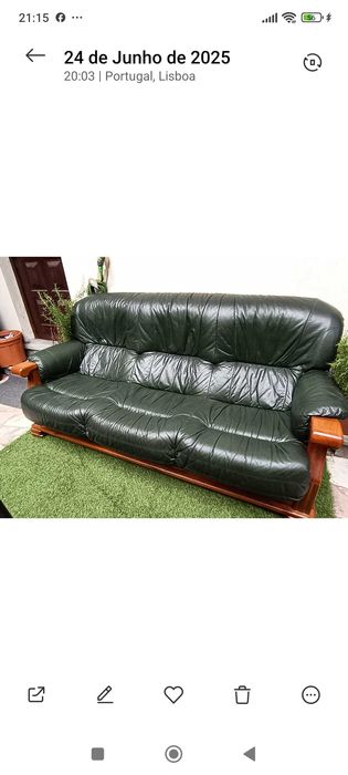 Sofá em pele de qualidade. Levantamento a cargo do comprador.