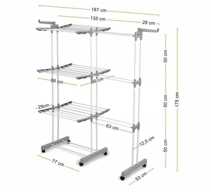 SUSZARKA na PRANIE Pionowa DUŻA Rozsuwana  135x66x173 cm