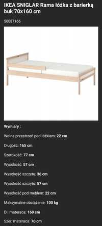 Łóżko SNIGLAR IKEA, stan bdb, materac i ożebrowanie w komplecie