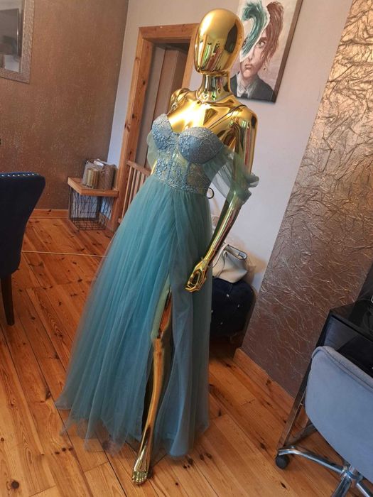 Suknia gorset+tiul lazurowa R36, na studniówkę, bal. Polski producent!