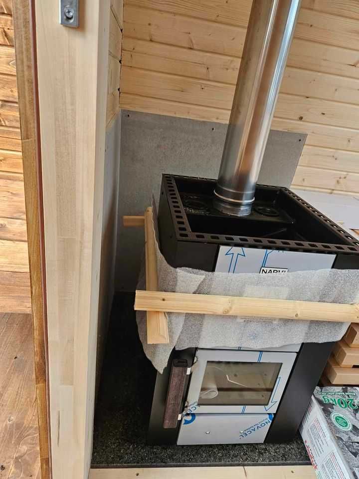 Sauna ogrodowa z piecem opalanym drewnem piękna panorama