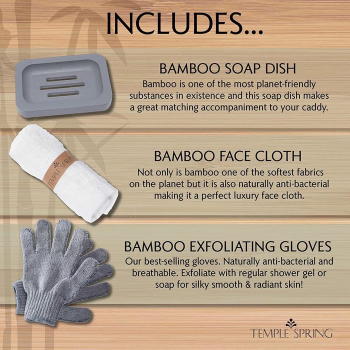 Temple Spring półka kąpielowa na wannę SPA bambusowa +dodatki szara