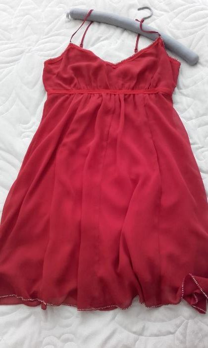 piękna sukienka ESPRIT czerwona 36 wesele przed kolano suknia