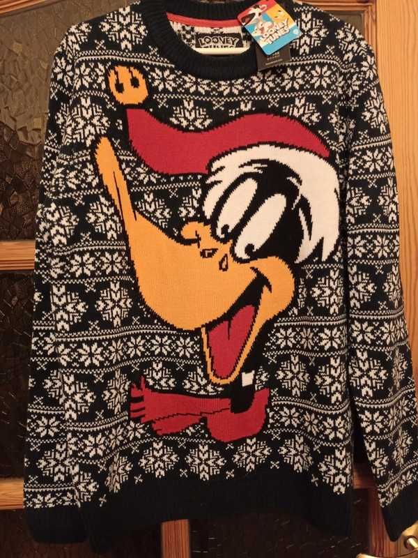 Granatowy sweter looney tunes rozmiar L świąteczny