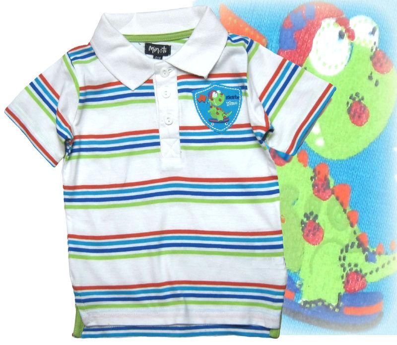 Polo w paski bluzka z dino  Minoti 6-12 m 68-80cm