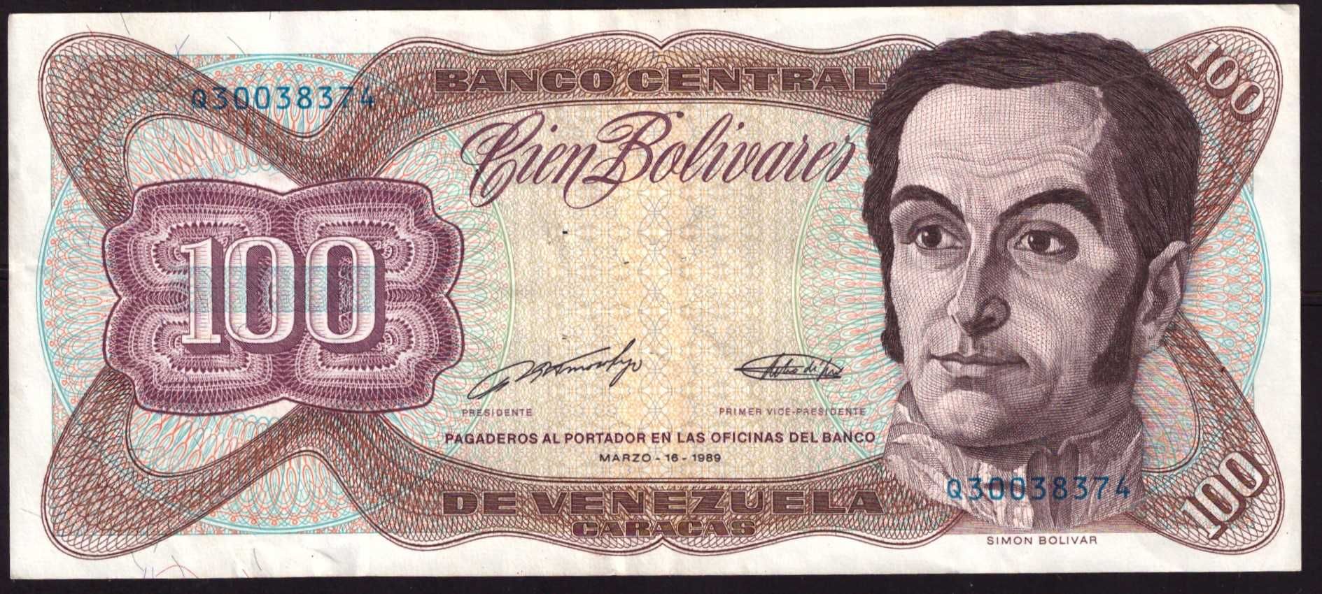 Wenezuela, banknot 100 boliwarów 1989 - st. 3