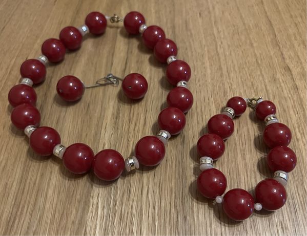 Komplet biżuterii czerwone korale retro