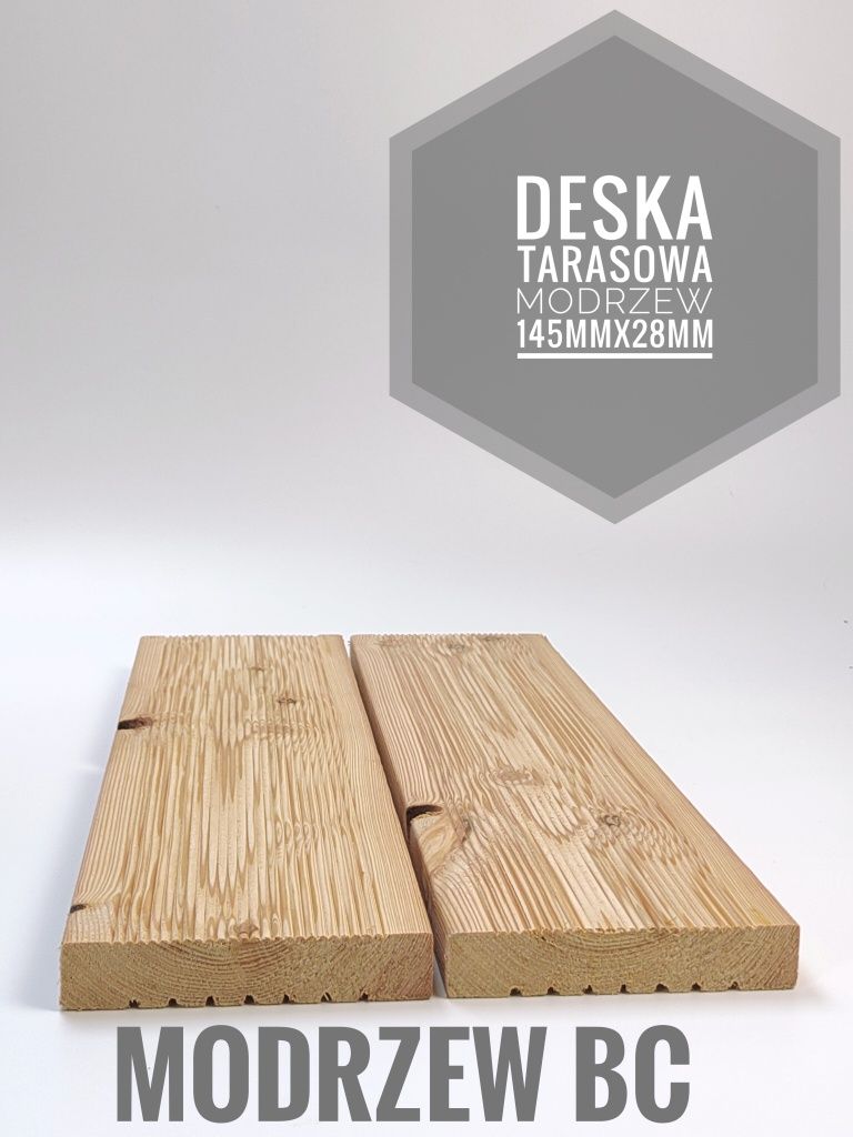 Deska tarasowa Modrzew 145mm x 28mm Kantówka Strugana/RemmersOil/Spax