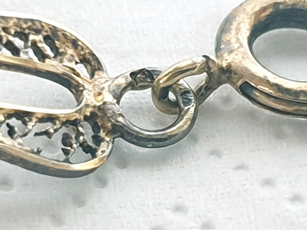 Linda antiga caixa e pulseira em prata portuguesa filigrana dourada