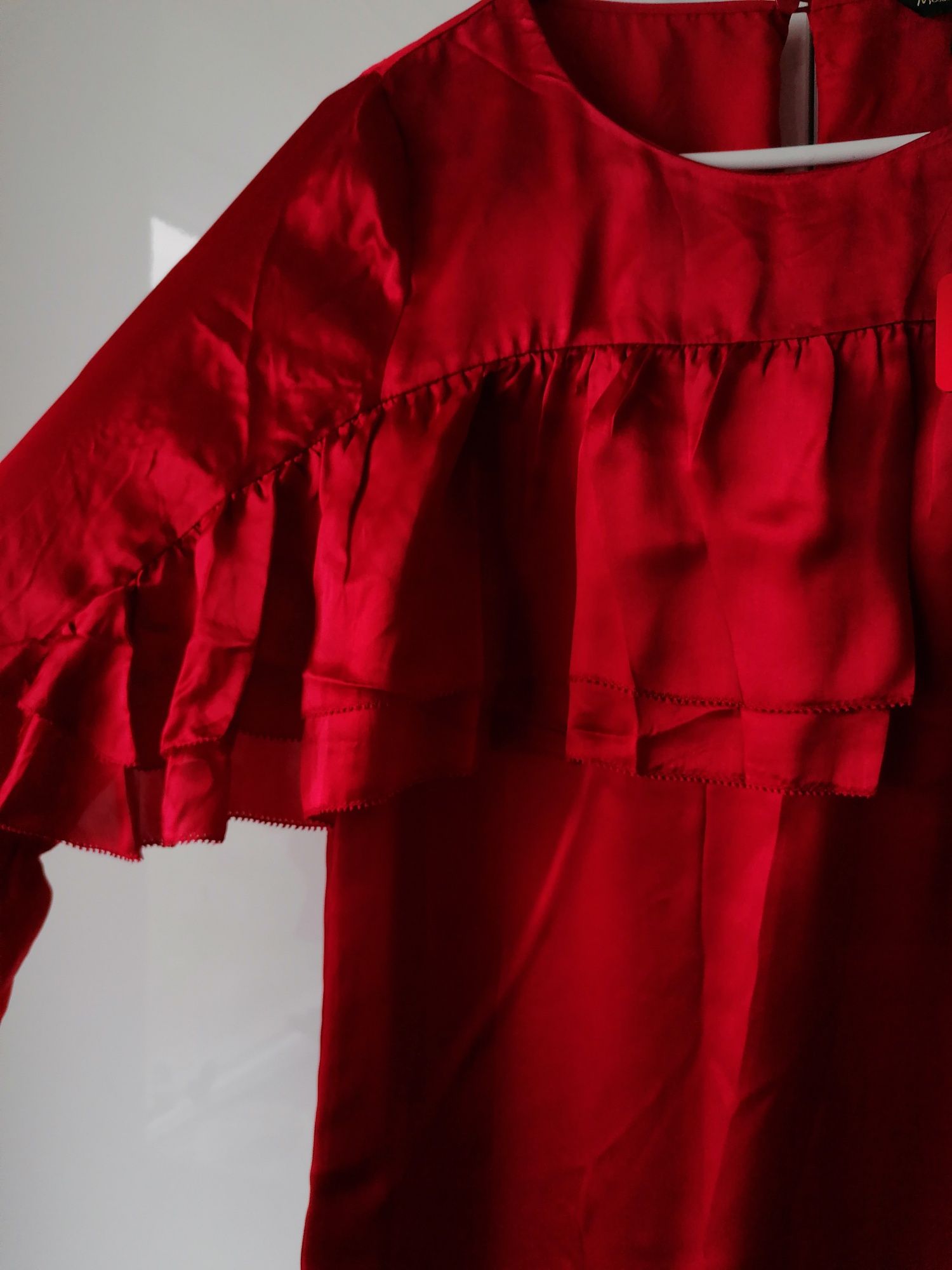 Massimo Dutti jedwabna sukienka czerwona jedwab mini falbanki 34 xs