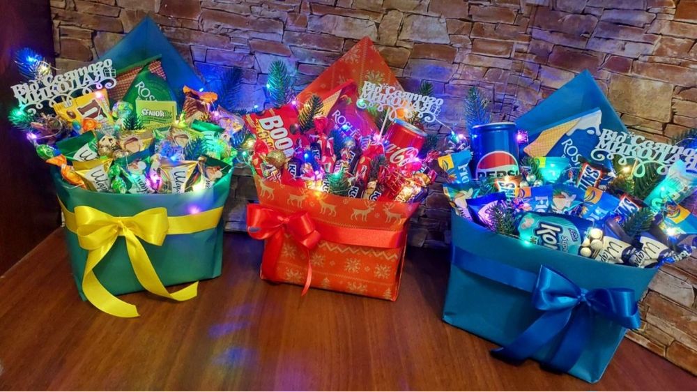 Дитячий подарунок,подарунок на Миколая,солодкі букети,новорічні