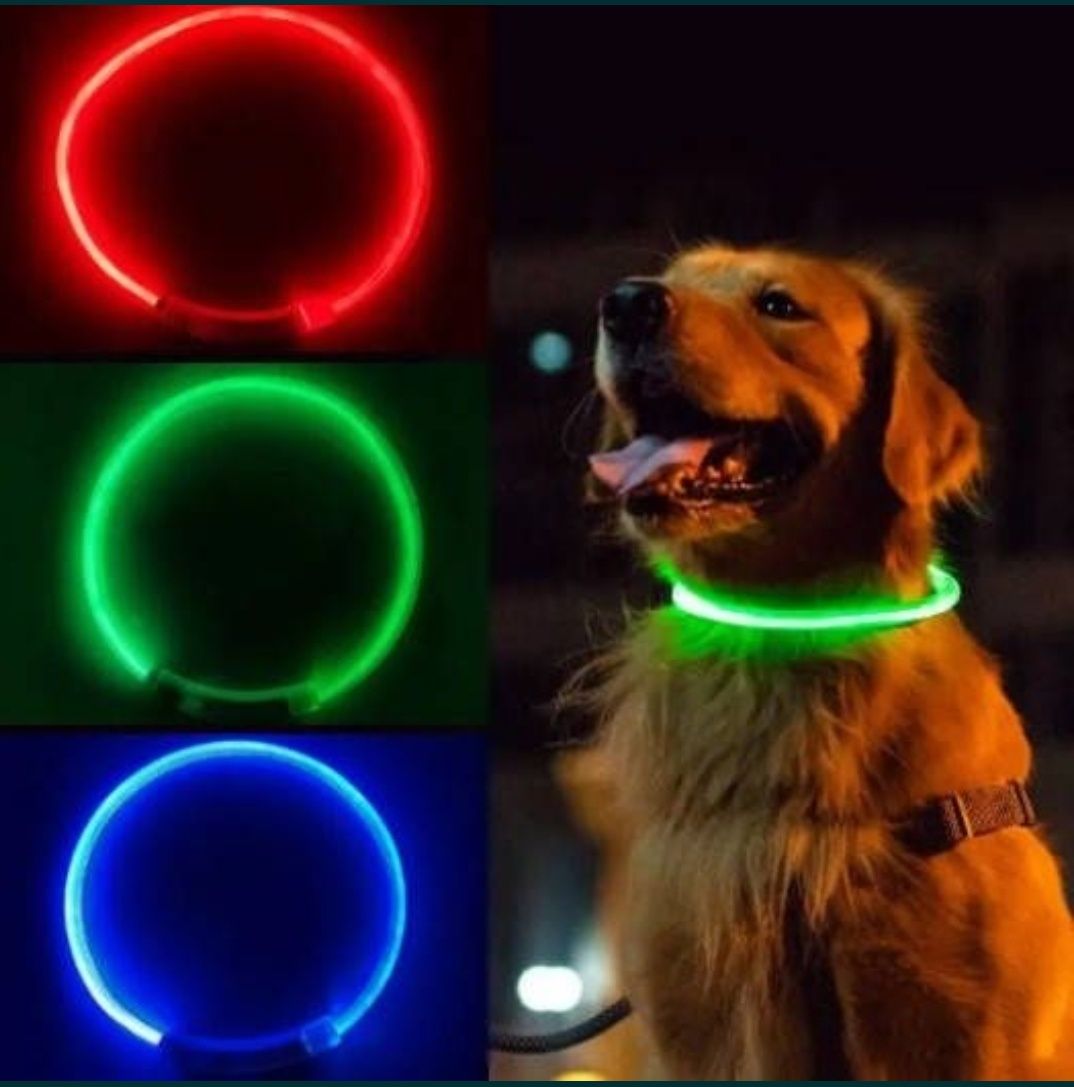 Светящийся LED ошейник для собак с USB зарядкой 35см 50 70см влагостой
