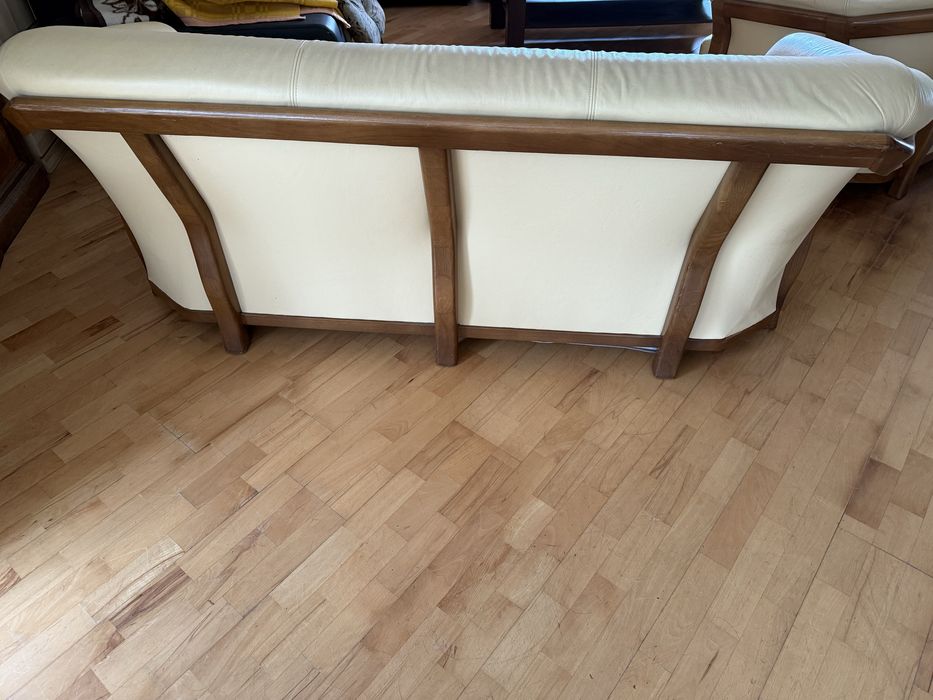 Komplet skórzany: duża sofa z funkcją spania + mała sofa + fotel