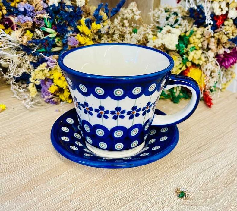 Ceramika Bolesławiec. Filiżanka + spodek 166A (810)