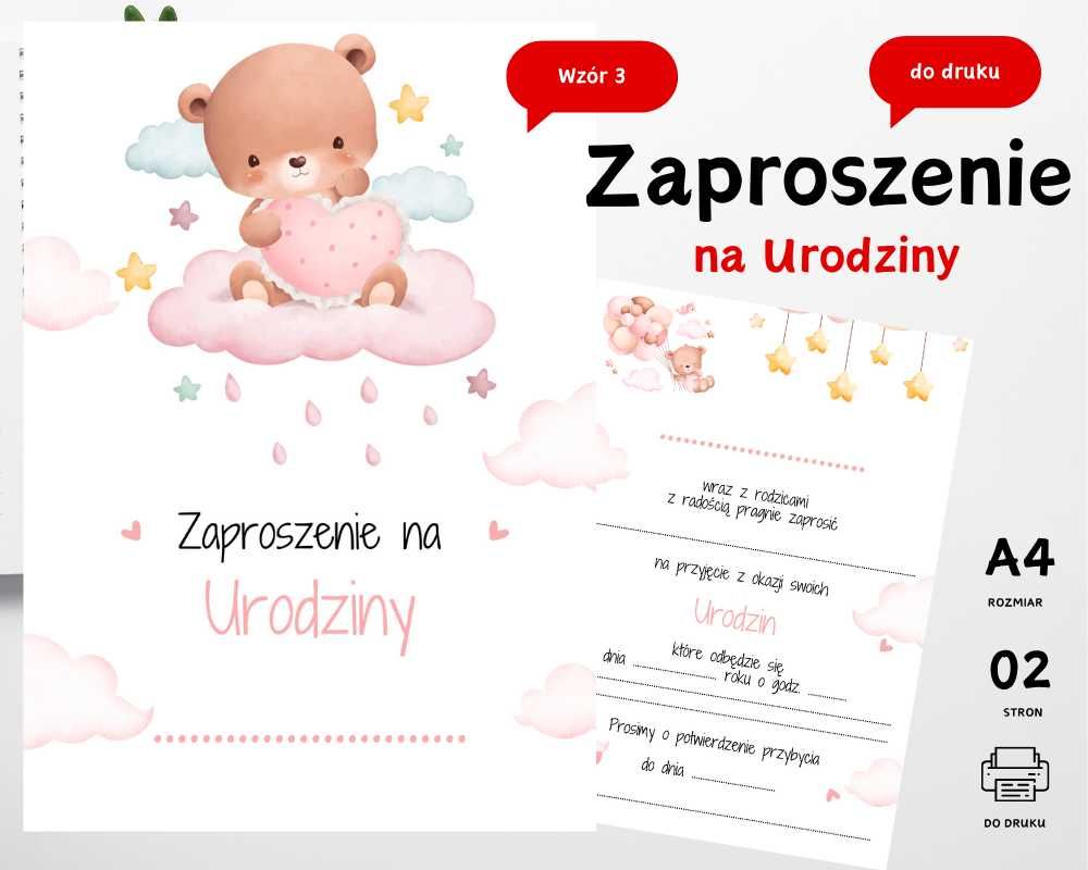 Zaproszenie na Urodziny Roczek Pierwsze Urodziny dziewczynka do druku