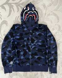 Bape shark double zip hoodie camo blue Зипка бейп даблзип