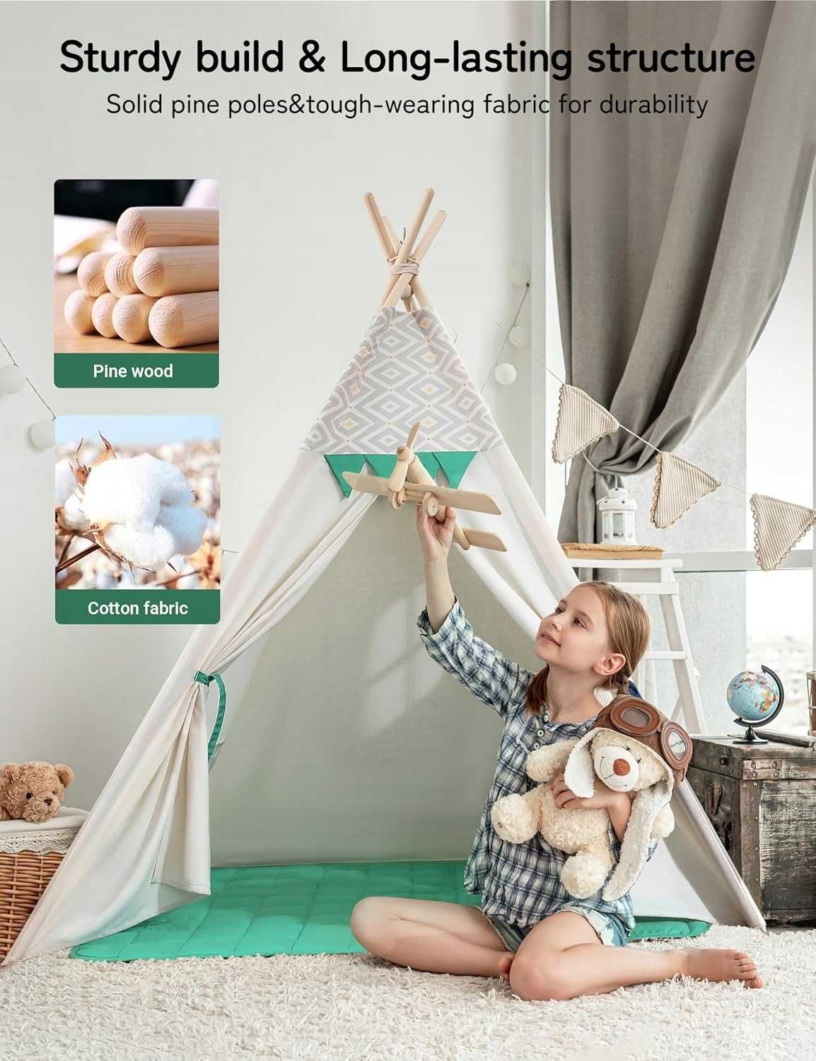 TIPI Namiot dziecięcy z matą i lampkami domek do zabawy dekoracja SB4